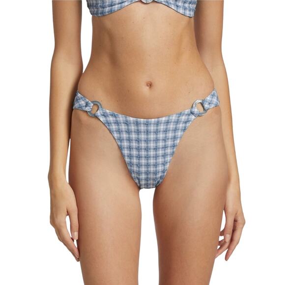 JONATHAN SIMKHAI Francesca Seersucker Bikini Bottom In Adriatic Plaid - Picture 1 of 10